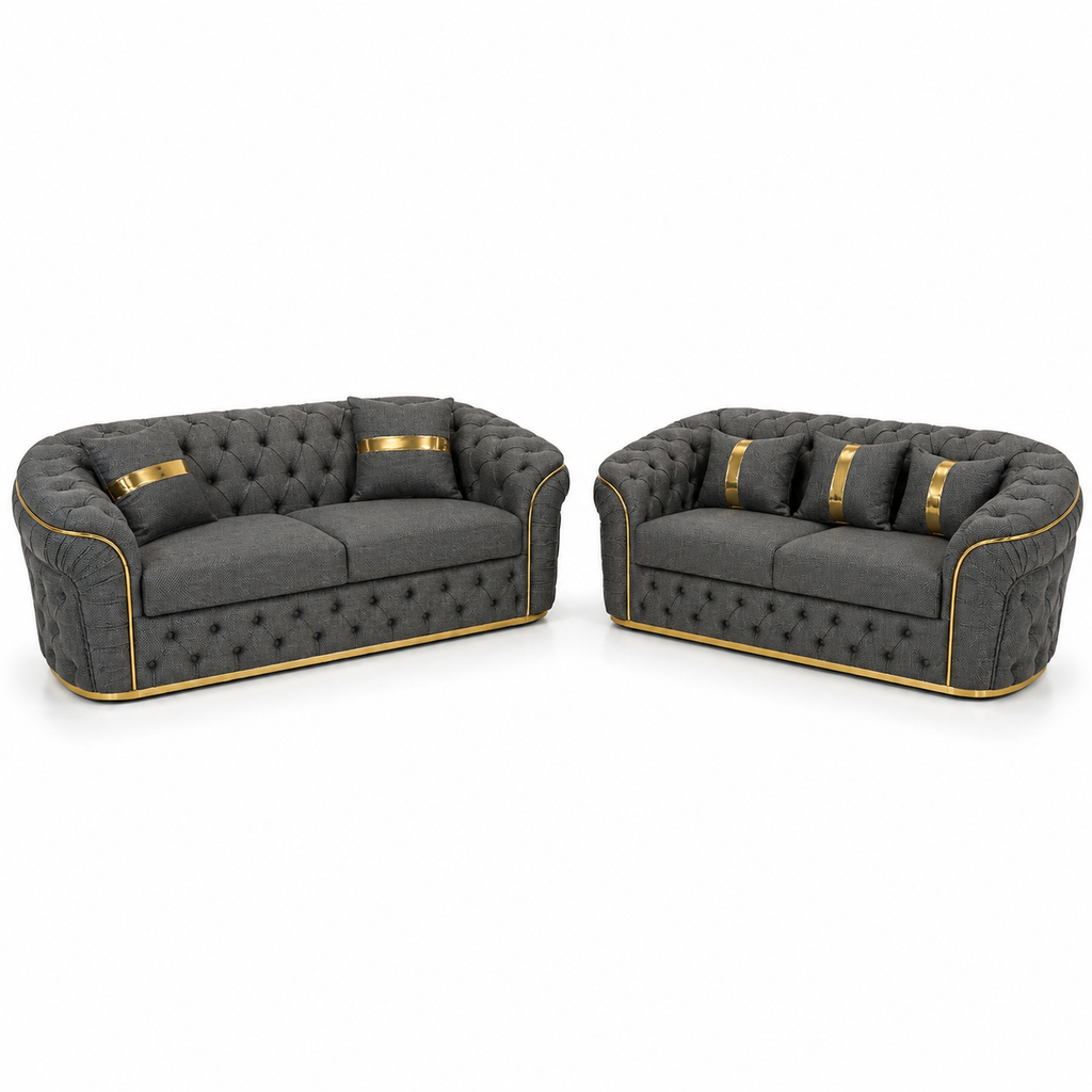 Madrid Chesterfield 3+2 Seater Naples & Kinsington Dark Grey Sofa - Luxury UK Living Room Showcase