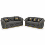 Madrid Chesterfield 3+2 Seater Naples & Kinsington Dark Grey Sofa - Luxury UK Living Room Showcase