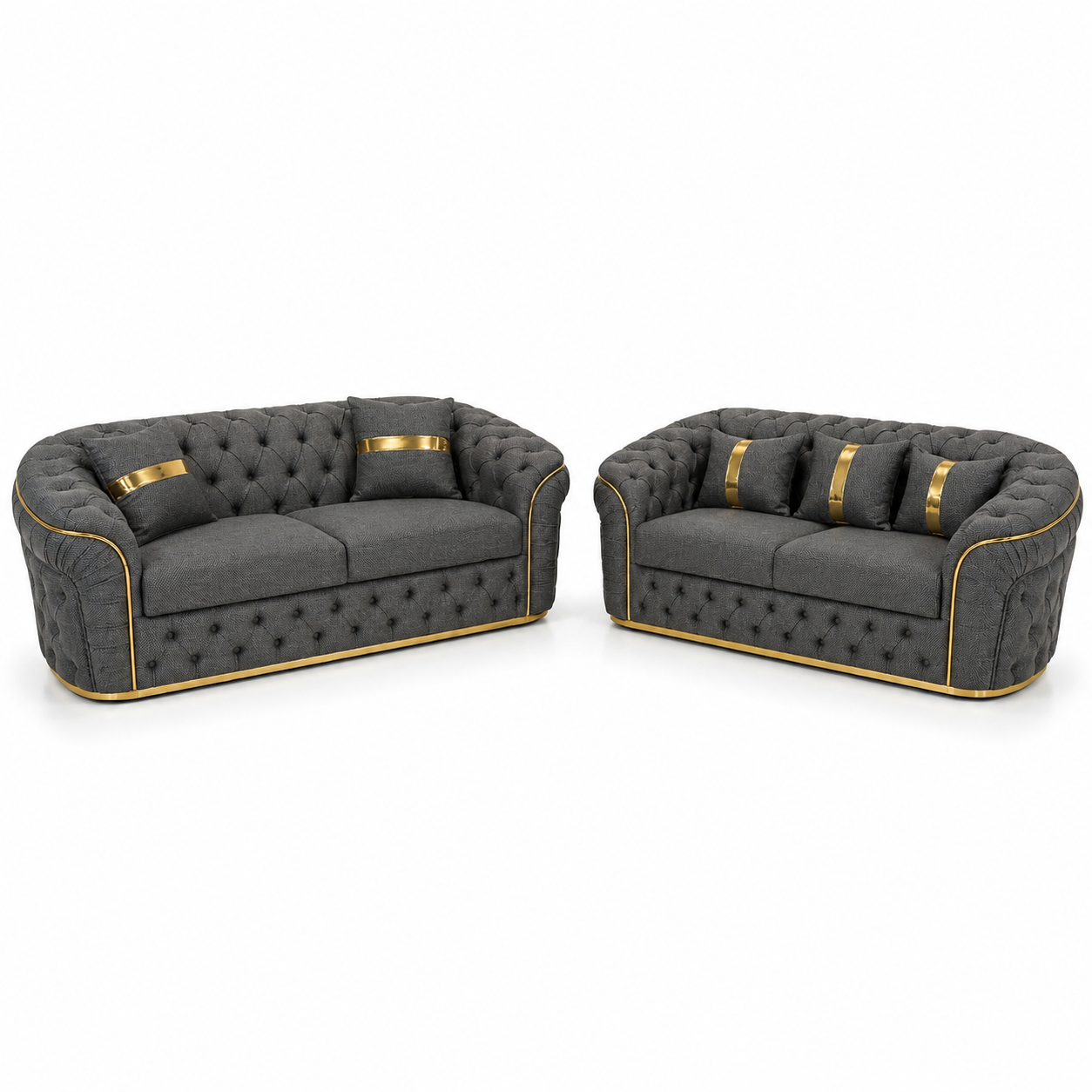 Madrid Chesterfield 3+2 Seater Naples & Kinsington Dark Grey Sofa - Luxury UK Living Room Showcase