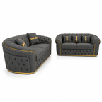 Madrid Chesterfield 3+2 Seater Naples & Kinsington Dark Grey Sofa - Detailed Angle View 2