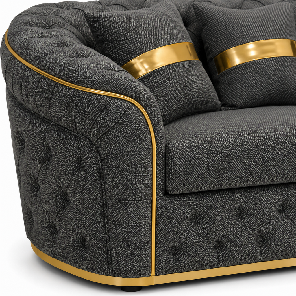 Madrid Chesterfield 3+2 Seater Naples & Kinsington Dark Grey Sofa - Detailed Angle View 3