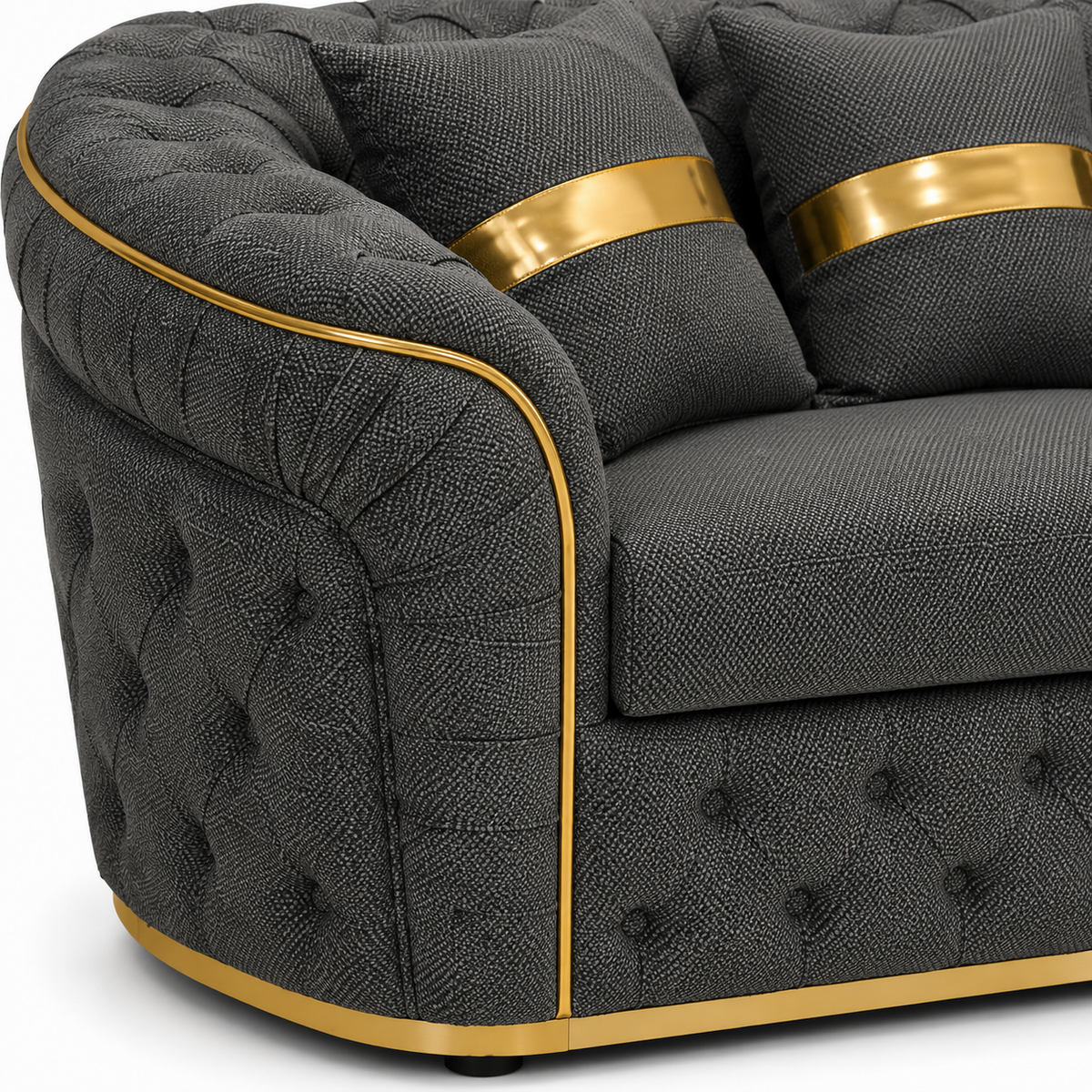 Madrid Chesterfield 3+2 Seater Naples & Kinsington Dark Grey Sofa - Detailed Angle View 3