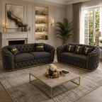 Madrid Chesterfield 3+2 Seater Naples & Kinsington Dark Grey Sofa - Detailed Angle View 4