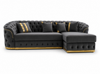 Madrid Chesterfield 4 Seater L-Shape Chaise Chenille Dark Grey Sofa - Detailed Angle View 2