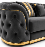 Madrid Chesterfield 4 Seater L-Shape Chaise Chenille Dark Grey Sofa - Detailed Angle View 3