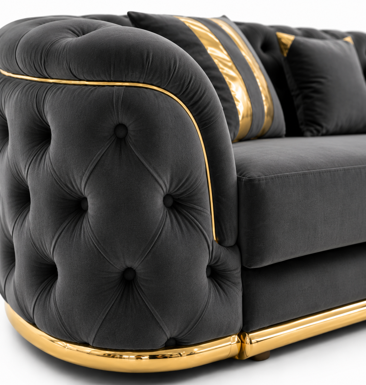 Madrid Chesterfield 4 Seater L-Shape Chaise Chenille Dark Grey Sofa - Detailed Angle View 3