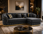 Madrid Chesterfield 4 Seater L-Shape Chaise Chenille Dark Grey Sofa - Detailed Angle View 4