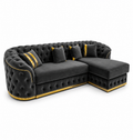 Madrid Chesterfield 4 Seater L-Shape Chaise Chenille Dark Grey Sofa - Luxury UK Living Room Showcase