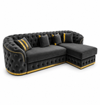 Madrid Chesterfield 4 Seater L-Shape Chaise Chenille Dark Grey Sofa - Luxury UK Living Room Showcase