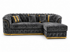 Madrid Chesterfield 4 Seater L-Shape Chaise Crush Velvet Dark Grey Sofa - Detailed Angle View 2
