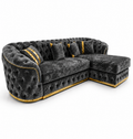 Madrid Chesterfield 4 Seater L-Shape Chaise Crush Velvet Dark Grey Sofa - Luxury UK Living Room Showcase