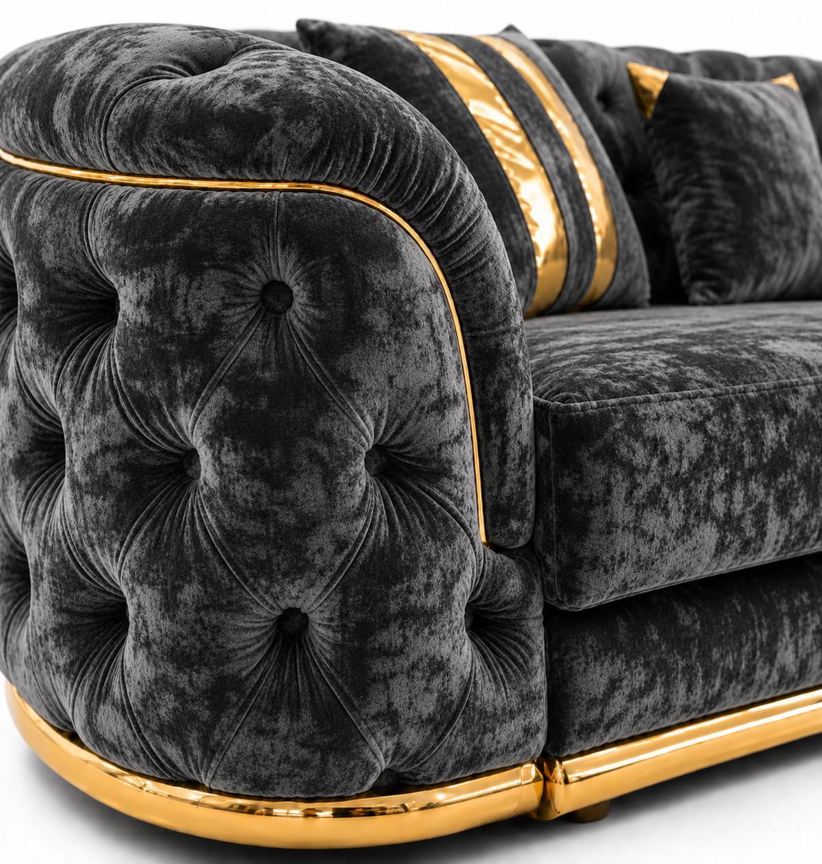 Madrid Chesterfield 4 Seater L-Shape Chaise Crush Velvet Dark Grey Sofa - Detailed Angle View 3