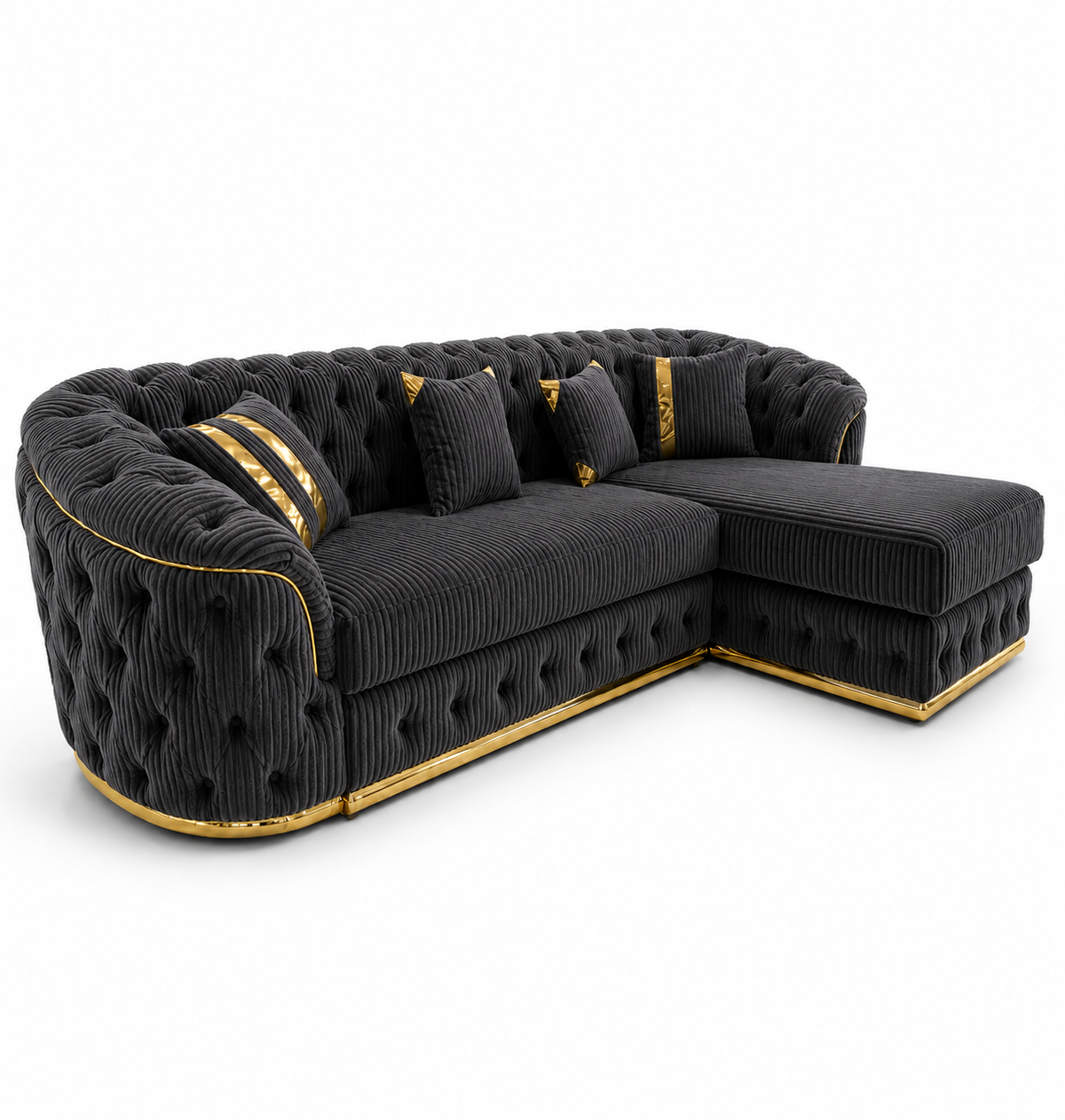 Madrid Chesterfield 4 Seater L-Shape Chaise Jumbo Cord Dark Grey Sofa - Luxury UK Living Room Showcase