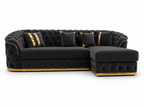 Madrid Chesterfield 4 Seater L-Shape Chaise Jumbo Cord Dark Grey Sofa - Detailed Angle View 2