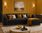 Madrid Chesterfield 4 Seater L-Shape Chaise Jumbo Cord Dark Grey Sofa - Detailed Angle View 5