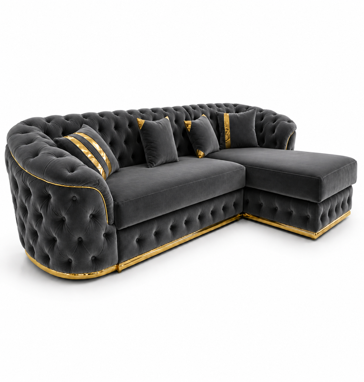 Madrid Chesterfield 4 Seater L-Shape Chaise Plush Velvet Dark Grey Sofa - Luxury UK Living Room Showcase