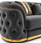 Madrid Chesterfield 4 Seater L-Shape Chaise Plush Velvet Dark Grey Sofa - Detailed Angle View 3