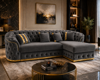 Madrid Chesterfield 4 Seater L-Shape Chaise Plush Velvet Dark Grey Sofa - Detailed Angle View 4