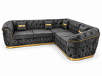 Madrid Chesterfield 5 Seater Corner Crush Velvet Dark Grey Sofa - Luxury UK Living Room Showcase