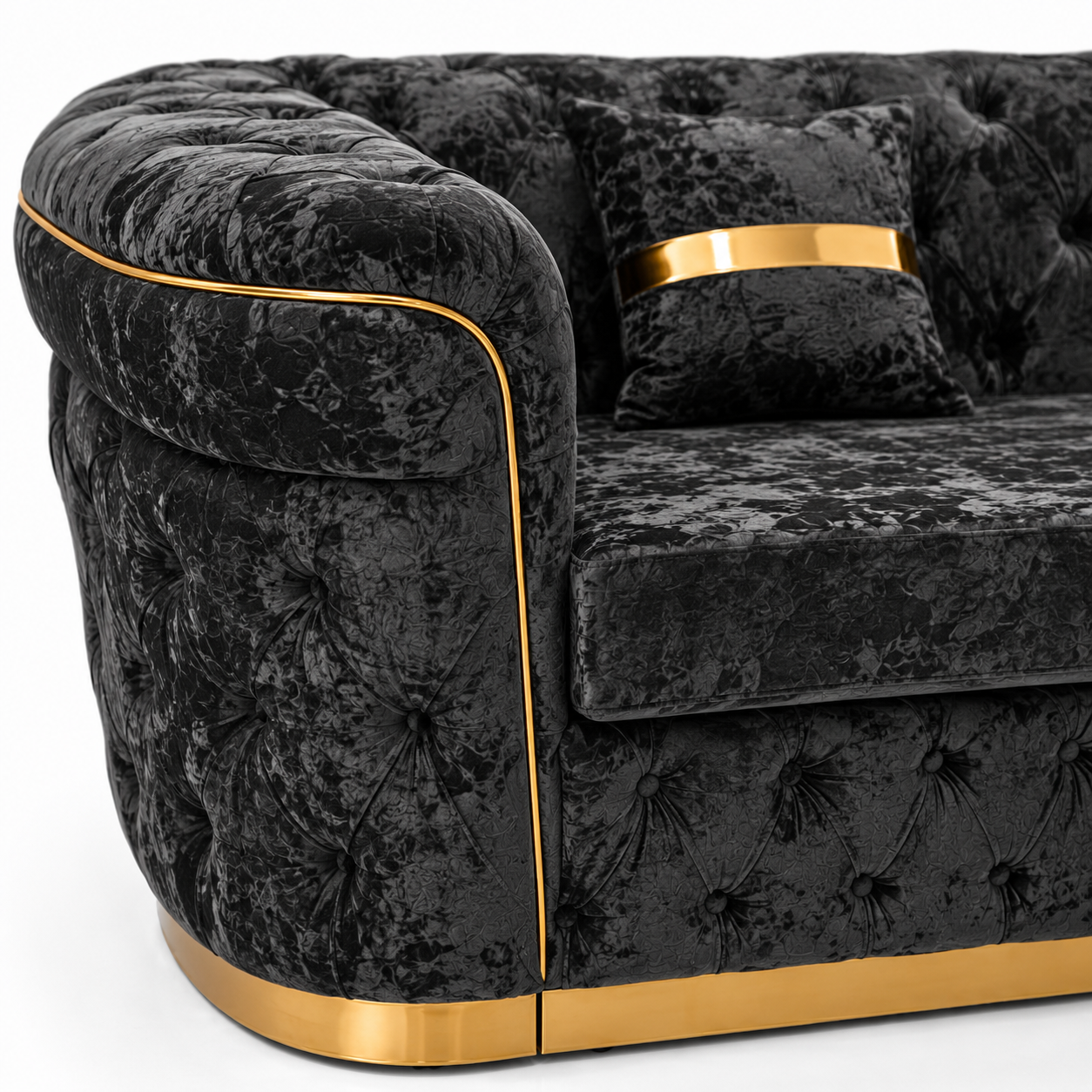 Madrid Chesterfield 5 Seater Corner Crush Velvet Dark Grey Sofa - Detailed Angle View 4