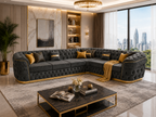 Madrid Chesterfield 5 Seater Corner Crush Velvet Dark Grey Sofa - Detailed Angle View 6