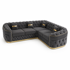 Madrid Chesterfield 5 Seater Corner Jumbo Cord Dark Grey Sofa - Luxury UK Living Room Showcase
