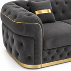 Madrid Chesterfield 5 Seater Corner Jumbo Cord Dark Grey Sofa - Detailed Angle View 4