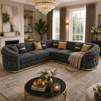 Madrid Chesterfield 5 Seater Corner Jumbo Cord Dark Grey Sofa - Detailed Angle View 6