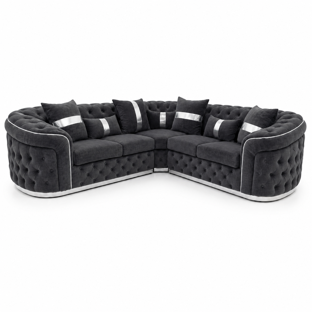 Madrid Chesterfield 5 Seater Corner Naples & Kinsington Dark Grey Sofa - Luxury UK Living Room Showcase