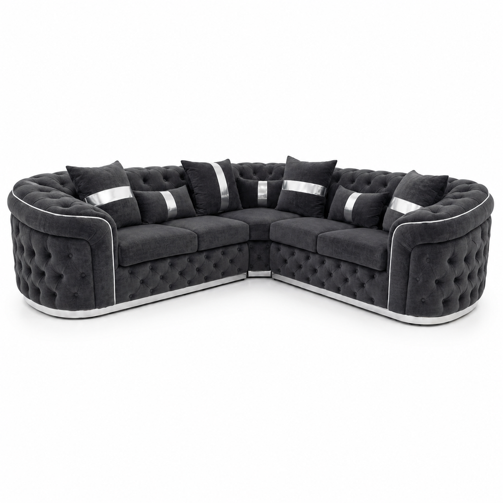 Madrid Chesterfield 5 Seater Corner Naples & Kinsington Dark Grey Sofa - Luxury UK Living Room Showcase