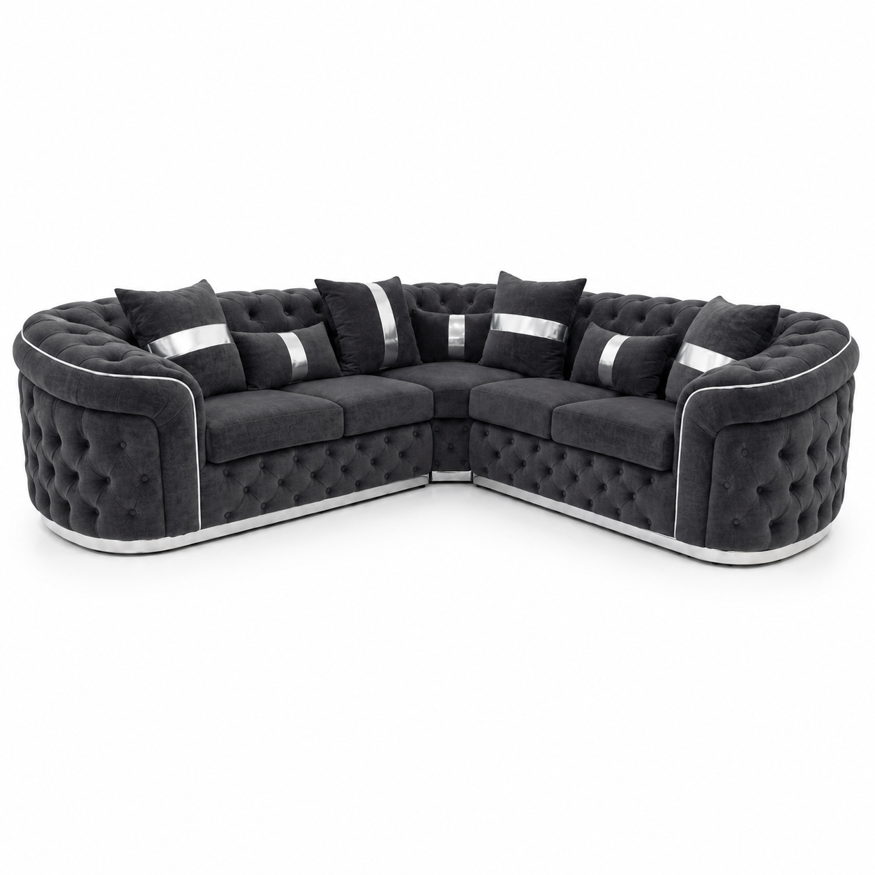 Madrid Chesterfield 5 Seater Corner Naples & Kinsington Dark Grey Sofa - Luxury UK Living Room Showcase