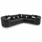 Madrid Chesterfield 5 Seater Corner Naples & Kinsington Dark Grey Sofa - Detailed Angle View 3