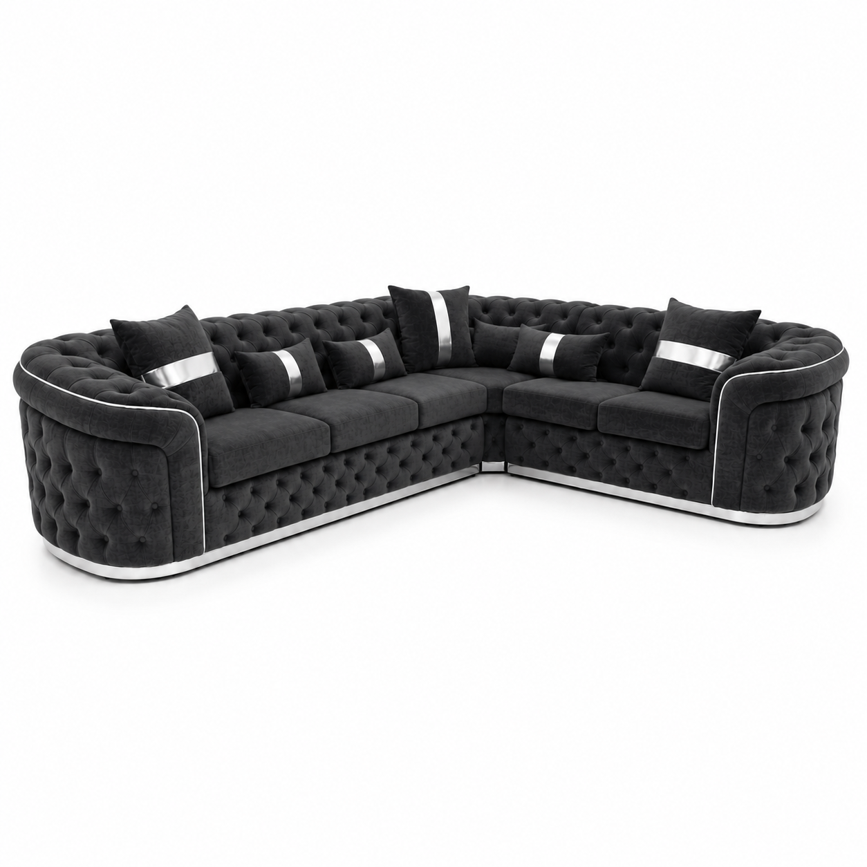 Madrid Chesterfield 5 Seater Corner Naples & Kinsington Dark Grey Sofa - Detailed Angle View 3