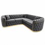 Madrid Chesterfield 5 Seater Corner Plush Velvet Dark Grey Sofa | Free UK Delivery