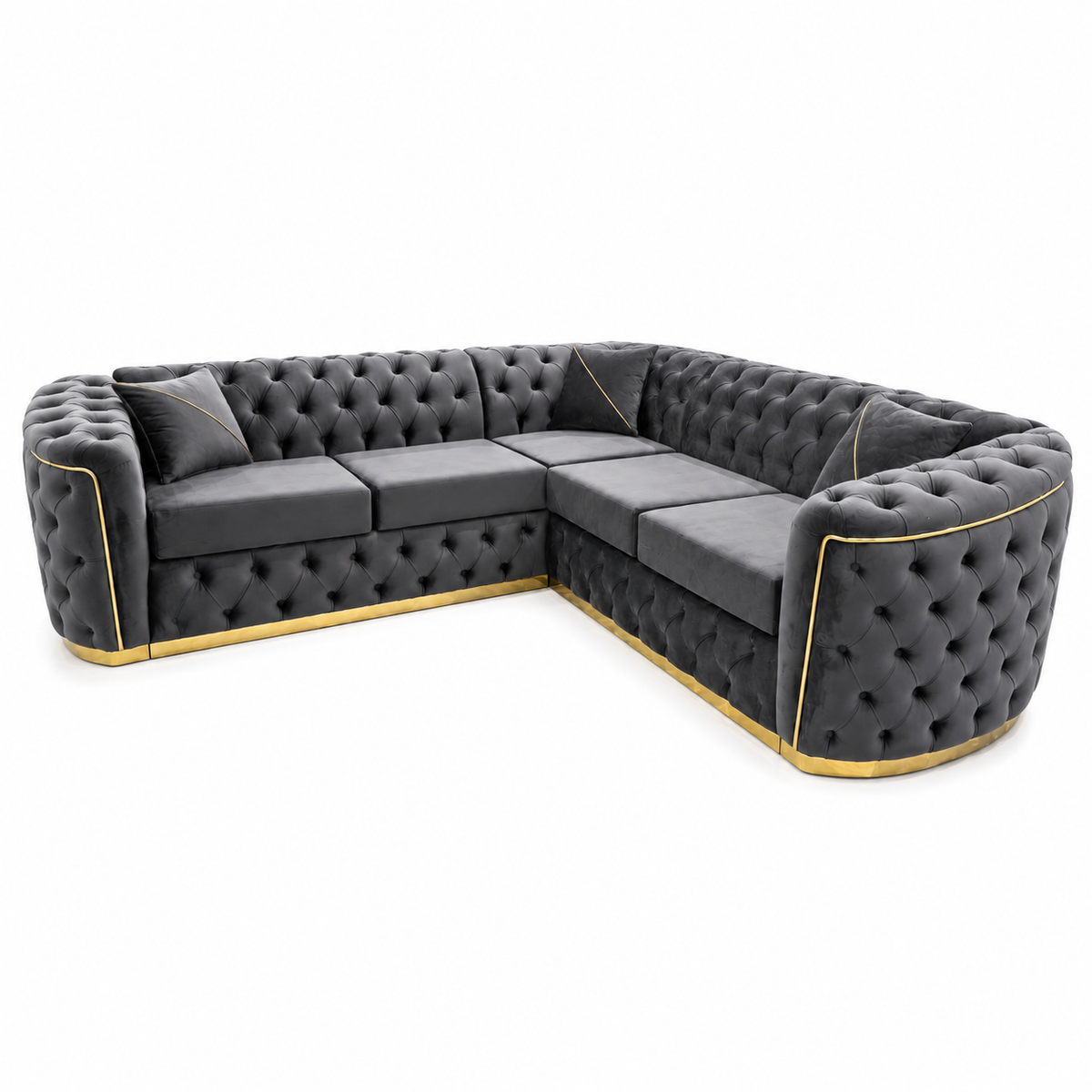 Madrid Chesterfield 5 Seater Corner Plush Velvet Dark Grey Sofa - Luxury UK Living Room Showcase