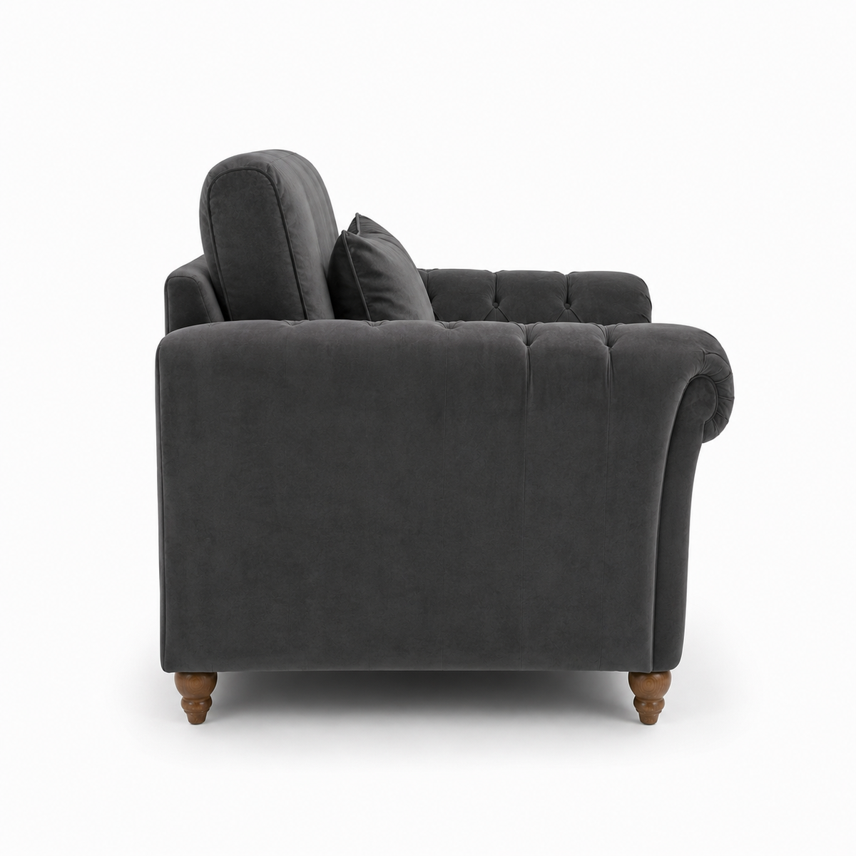 NICOLE 1 Seater Chenille Dark Grey Sofa | FurniFolks - Detailed Angle View 2