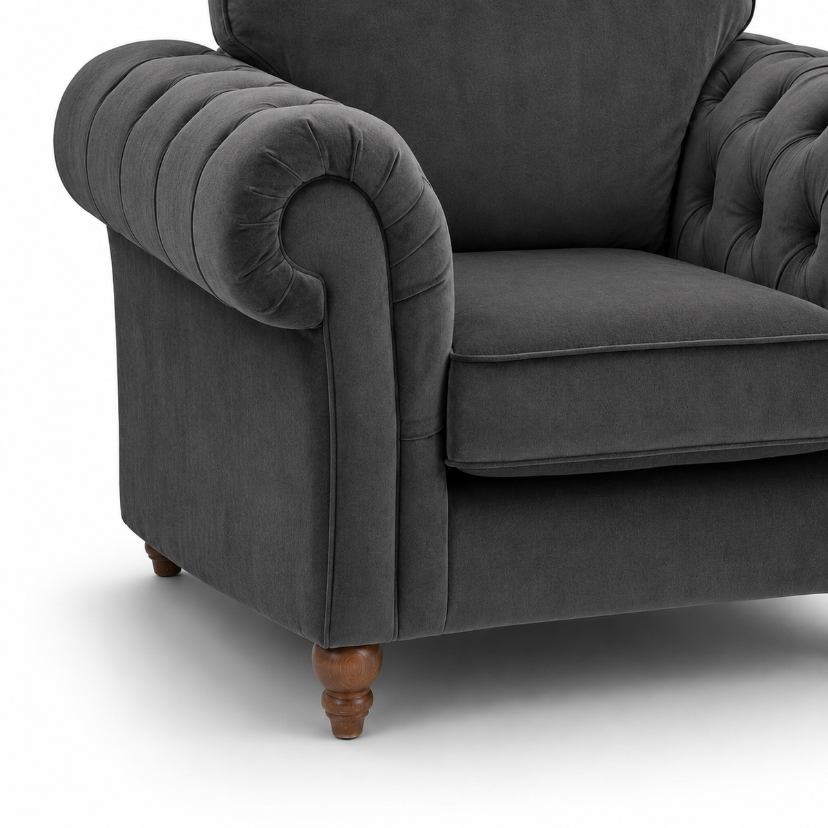 NICOLE 1 Seater Chenille Dark Grey Sofa | FurniFolks - Detailed Angle View 3
