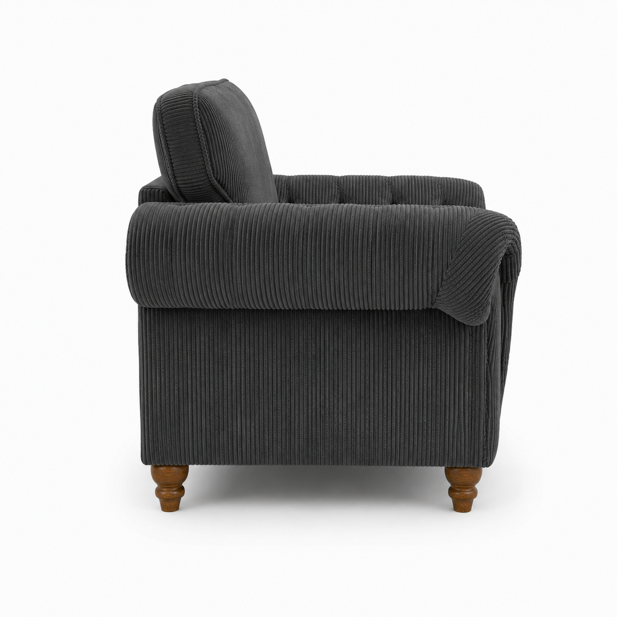 NICOLE 1 Seater Jumbo Cord Dark Grey Sofa | FurniFolks - Detailed Angle View 2