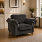 NICOLE 1 Seater Jumbo Cord Dark Grey Sofa | FurniFolks - Detailed Angle View 4
