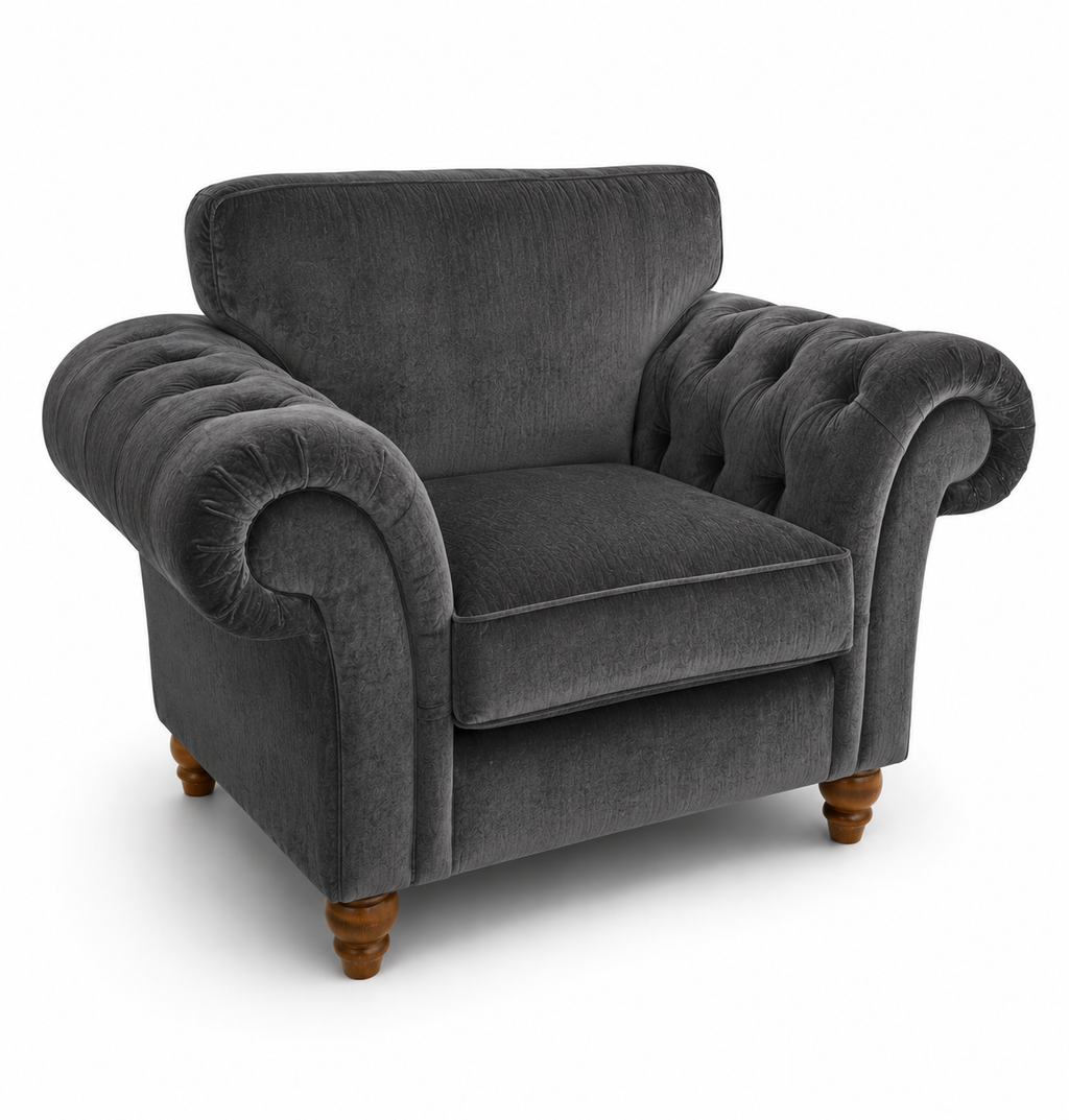 NICOLE 1 Seater Plush Velvet Dark Grey Sofa | FurniFolks - Luxury UK Living Room Showcase