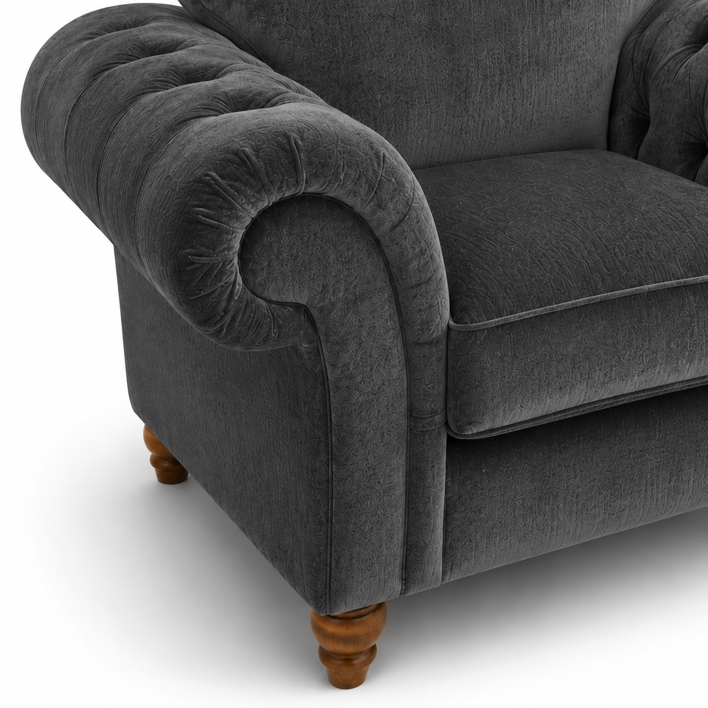 NICOLE 1 Seater Plush Velvet Dark Grey Sofa | FurniFolks - Detailed Angle View 3