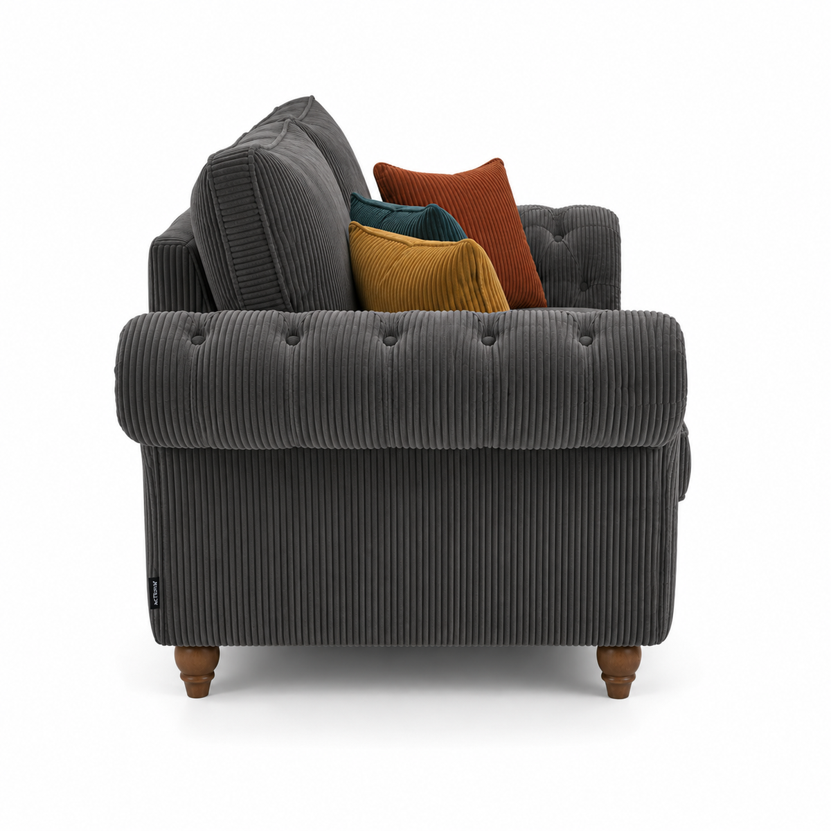 NICOLE 2 Seater Jumbo Cord Dark Grey Sofa - Detailed Angle View 2