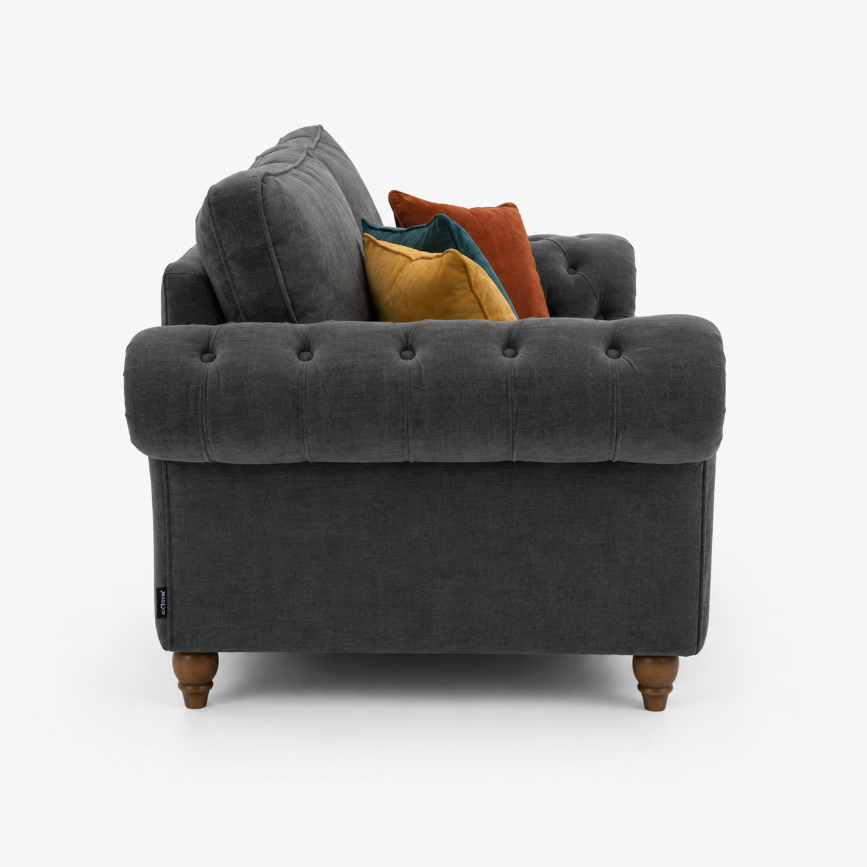 NICOLE 2 Seater Naples & Kensington Dark Grey Sofa - Detailed Angle View 2
