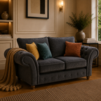 NICOLE 2 Seater Naples & Kensington Dark Grey Sofa - Detailed Angle View 4