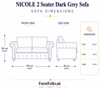 NICOLE 2 Seater Naples & Kensington Dark Grey Sofa - Detailed Angle View 6