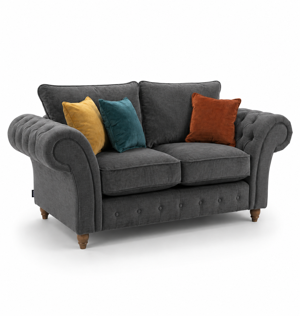 NICOLE 2 Seater Naples & Kensington Dark Grey Sofa - Luxury UK Living Room Showcase