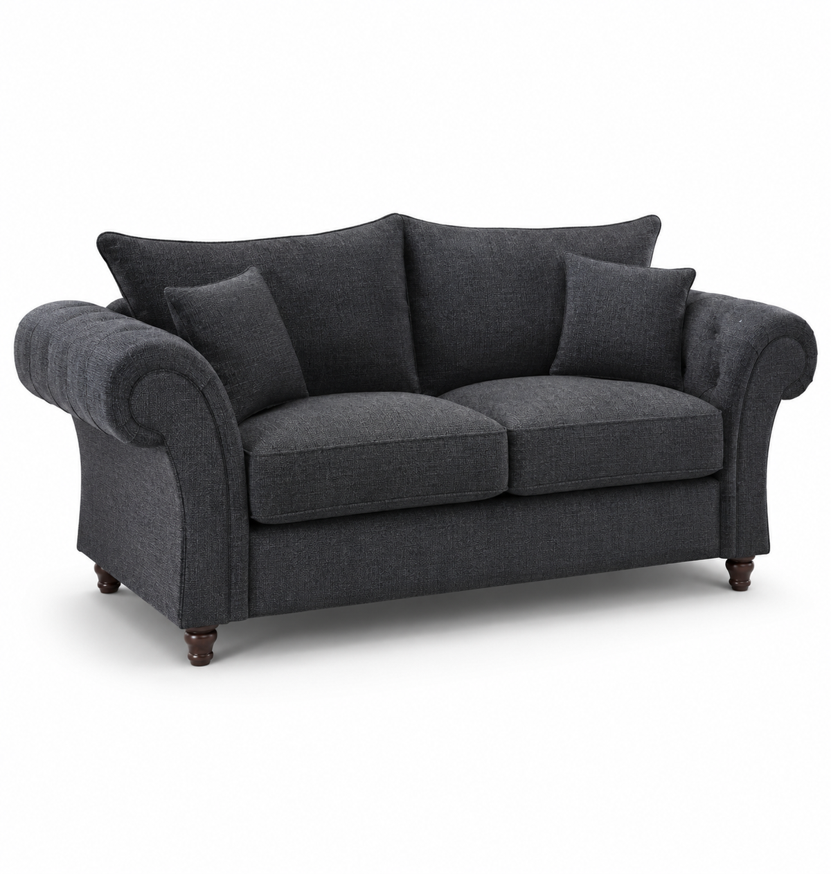 NICOLE 3 Seater Naples & Kensington Dark Grey Sofa - Luxury UK Living Room Showcase