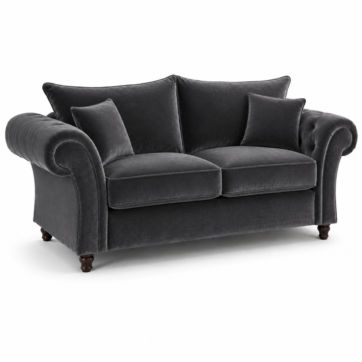 NICOLE 3 Seater Plush Velvet Dark Grey Sofa - Luxury UK Living Room Showcase