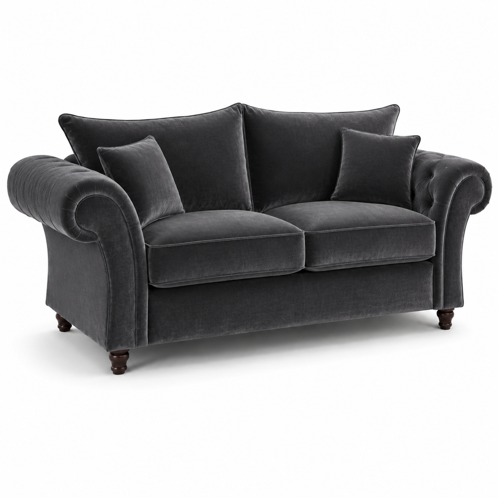 NICOLE 3 Seater Plush Velvet Dark Grey Sofa - Luxury UK Living Room Showcase