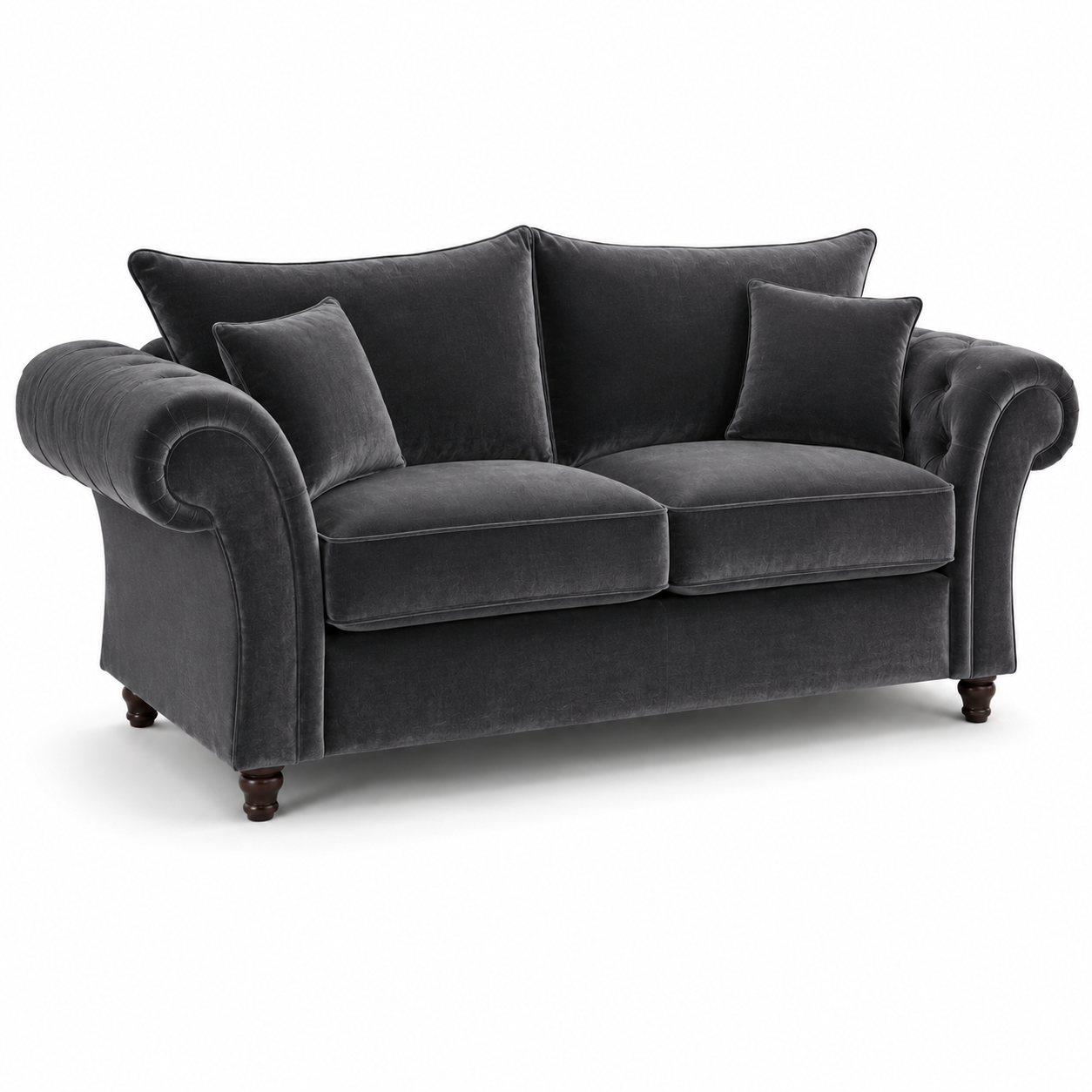 NICOLE 3 Seater Plush Velvet Dark Grey Sofa - Luxury UK Living Room Showcase